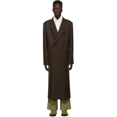 Shop Kenzo Brown Wool Serge Double-breasted Coat In 90 Dark Bro