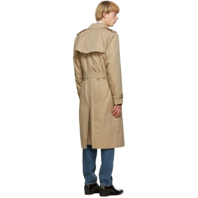 Shop Burberry Beige Kensington Long Trench Coat In Yellow 7050