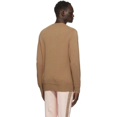 Shop Burberry Tan Cashmere Monogram Motif Sweater In Camel