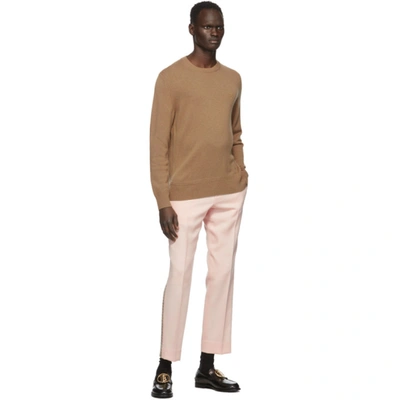 Shop Burberry Tan Cashmere Monogram Motif Sweater In Camel