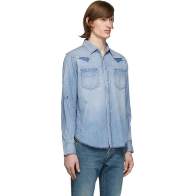 Shop Saint Laurent Blue Denim Western Shirt In 4273 Dstpnk