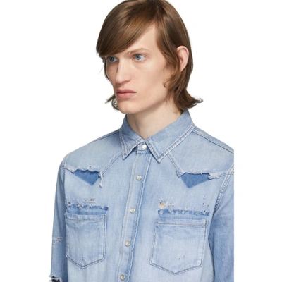 Shop Saint Laurent Blue Denim Western Shirt In 4273 Dstpnk