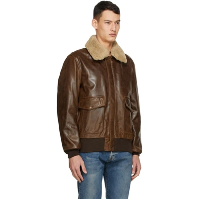 Shop Schott Brown Leather Bomber Jacket