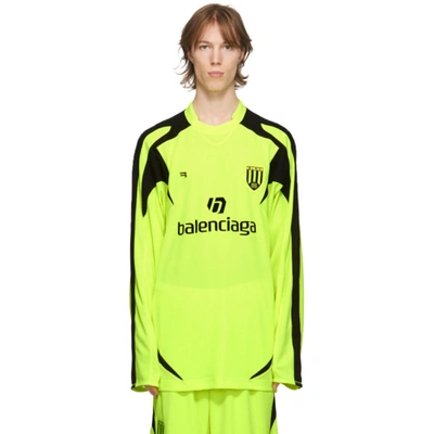 Shop Balenciaga Yellow Soccer Long Sleeve T-shirt In Fluorescent Yellow/black