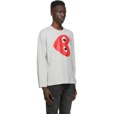 Shop Comme Des Garçons Play Grey Horizontal Heart Long Sleeve T-shirt