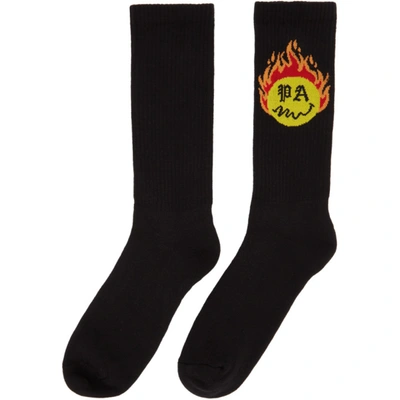 Shop Palm Angels Black Smiley Edition Burning Socks In Black Yello