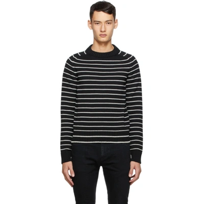 Shop Saint Laurent Black Wool Stripe Sweater In 1095 Blknat