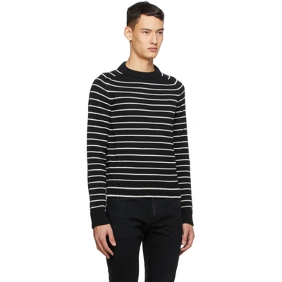 Shop Saint Laurent Black Wool Stripe Sweater In 1095 Blknat