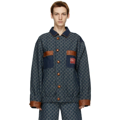 Shop Gucci Navy Denim Gg Jacket In 4266 Drkblu