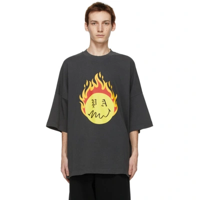 Shop Palm Angels Black Smiley Edition Burning Head T-shirt In Black/yello