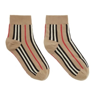 Shop Burberry Beige Vertical Stripe Socks In Beige A7026