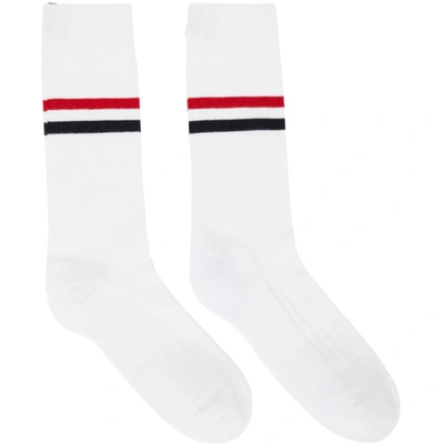 Shop Thom Browne White Rwb Stripe Mid-calf Athletic Socks In 100 White