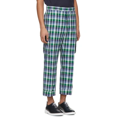 Shop Thom Browne Blue Madras Gusseted Patch Pocket Trousers In 450 Blue