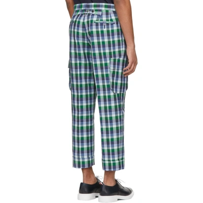 Shop Thom Browne Blue Madras Gusseted Patch Pocket Trousers In 450 Blue