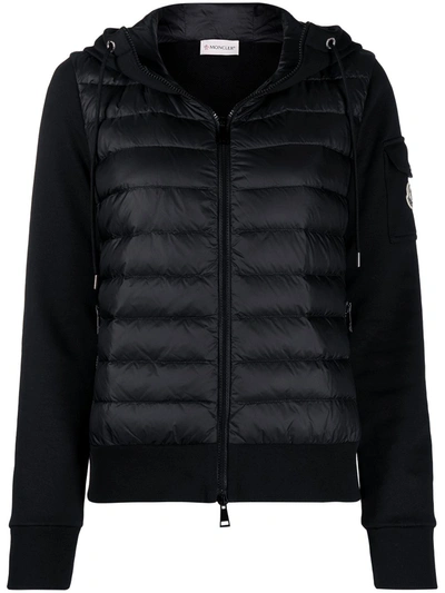 Shop Moncler Padded Front Hooded Cardi-coat In Black