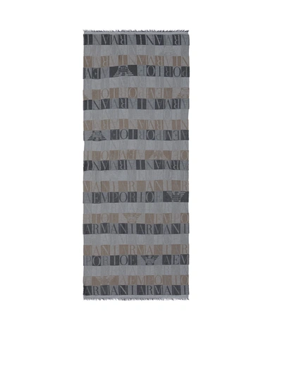Shop Emporio Armani Branded Scarf In Grey