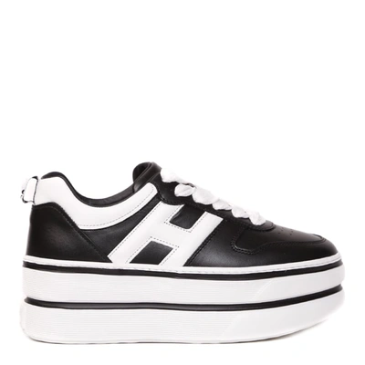Shop Hogan H449 Sneakers In Black And White Leather In Black/white