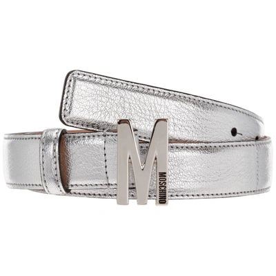 Shop Moschino Women's Genuine Leather Belt In Silver