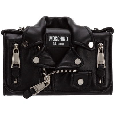 Shop Moschino Women's Wallet Genuine Leather Coin Case Holder Purse Card Biker In Black
