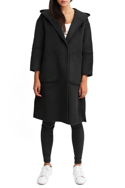 Belle & Bloom Walk This Way Wool Blend Oversized Coat In Pure Black