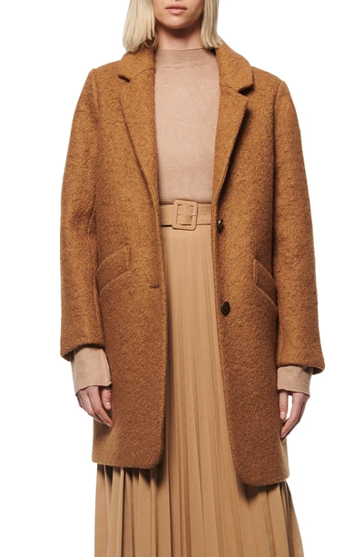 Shop Andrew Marc Paige Bouclé Coat In Dark Camel