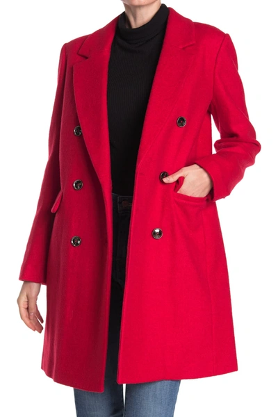 Shop Bcbgmaxazria Double Breasted Coat In Cherry Red