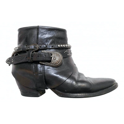 Pre-owned Elena Iachi Leather Western Boots In Black