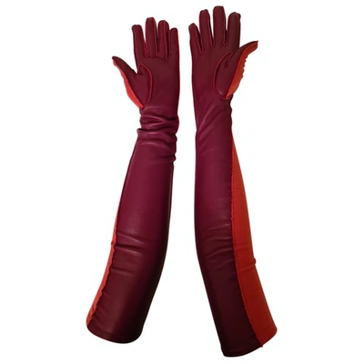 Pre-owned Lanvin Burgundy Leather Gloves