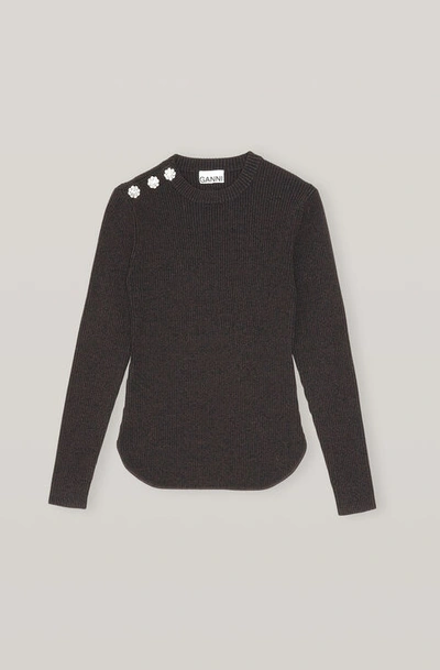 Shop Ganni Melange Knit Pullover In Chicory Coffee