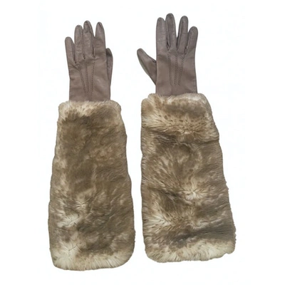 Pre-owned Prada Leather Long Gloves In Beige