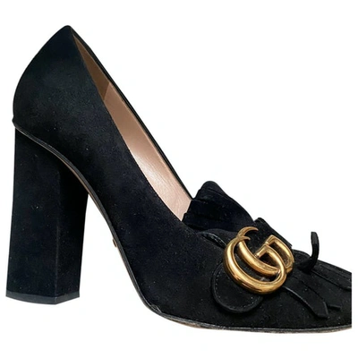 Pre-owned Gucci Marmont Black Suede Heels