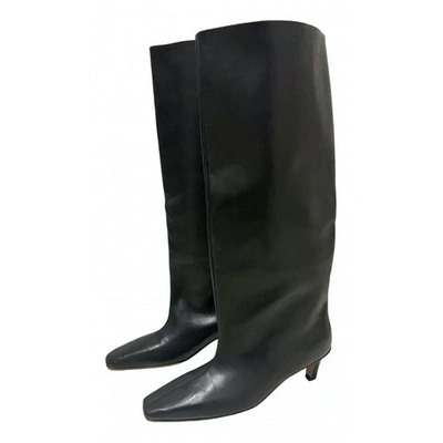 Pre-owned Totême Wide Shaft Black Leather Boots