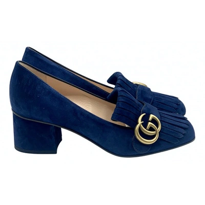 Pre-owned Gucci Marmont Blue Suede Flats