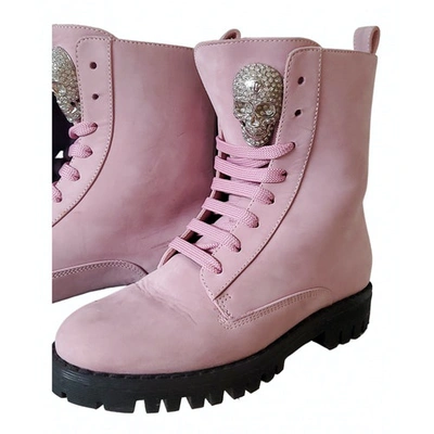 Pre-owned Philipp Plein Leather Boots In Pink