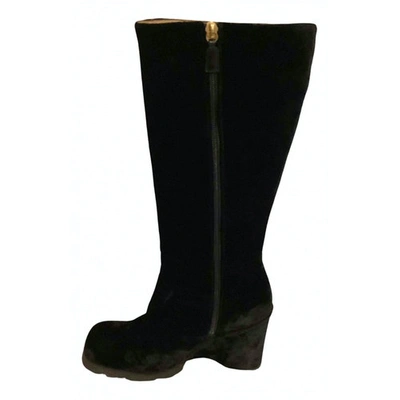 Pre-owned Pollini Velvet Boots In Black