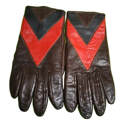 Pre-owned Valentino Garavani Leather Gloves In Brown