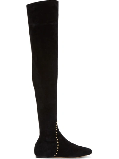 Shop Charlotte Olympia Black Suede Thigh-high Andie Boots