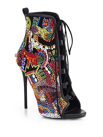 Giuseppe Zanotti Crystal-covered Comic Open-toe Ankle Boots In Multicolor