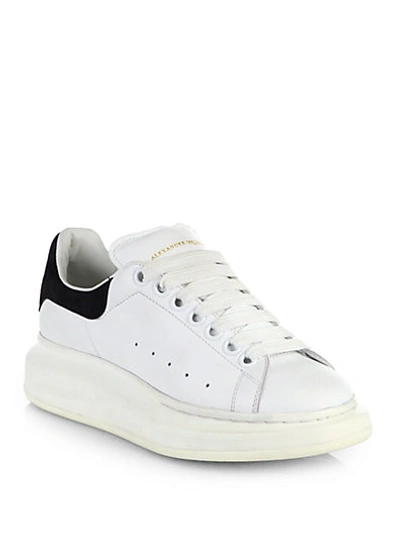 Alexander Mcqueen Leather Platform Sneakers In White-black