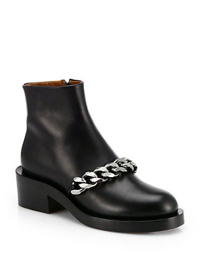 Givenchy Laura Chained Leather Motorcycle Ankle Boots In Black