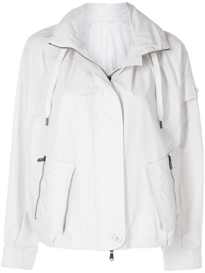 Shop Brunello Cucinelli Drawstring Zipped Jacket In White