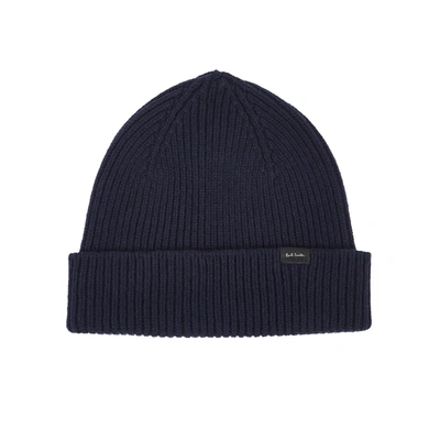 Shop Paul Smith Navy Ribbed Cashmere-blend Beanie