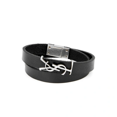 Shop Saint Laurent Black Wrap Leather Bracelet