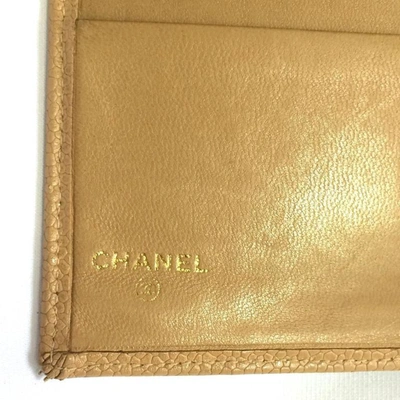 Pre-owned Chanel Beige Caviar Wallet In Orange
