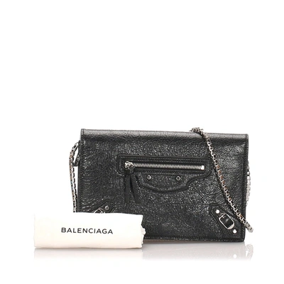 Pre-owned Balenciaga Motocross Leather Wallet On Chain In Black