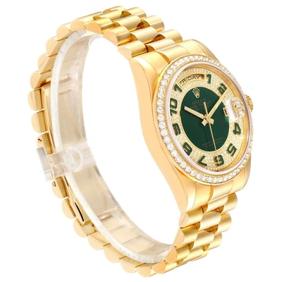 Shop Rolex President Day Date Yellow Gold Green Enamel Diamond Mens Watch 118348 In Not Applicable