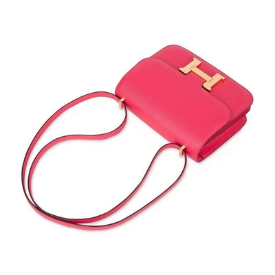 Hermès Constance Rose Texas et Rouge de Coeur Epsom 18 Palladium Hardware 2021 (Like New), Red Womens Handbag