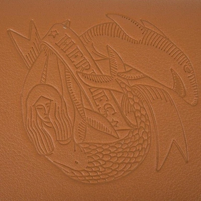 Pre-owned Hermes Calvi Sailor Tattoo Card Holder Gold / Havane Bi-color Swift Leather In Brown