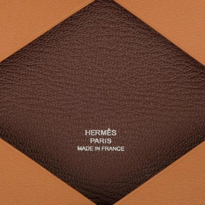 Pre-owned Hermes Calvi Sailor Tattoo Card Holder Gold / Havane Bi-color Swift Leather In Brown