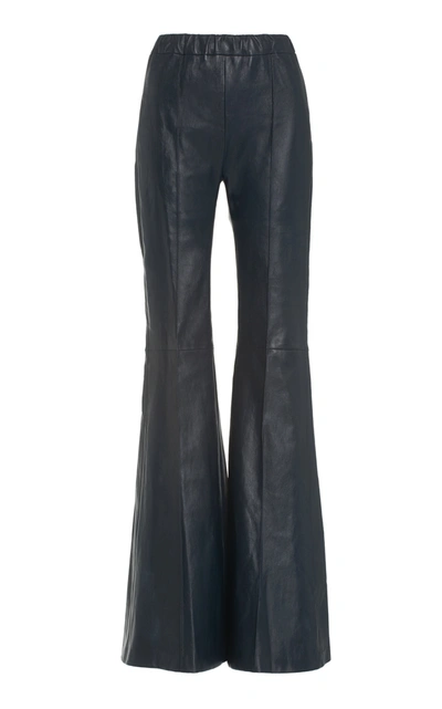 Shop Rosetta Getty Women's Pin-tucked Leather Flared-leg Pants In Navy